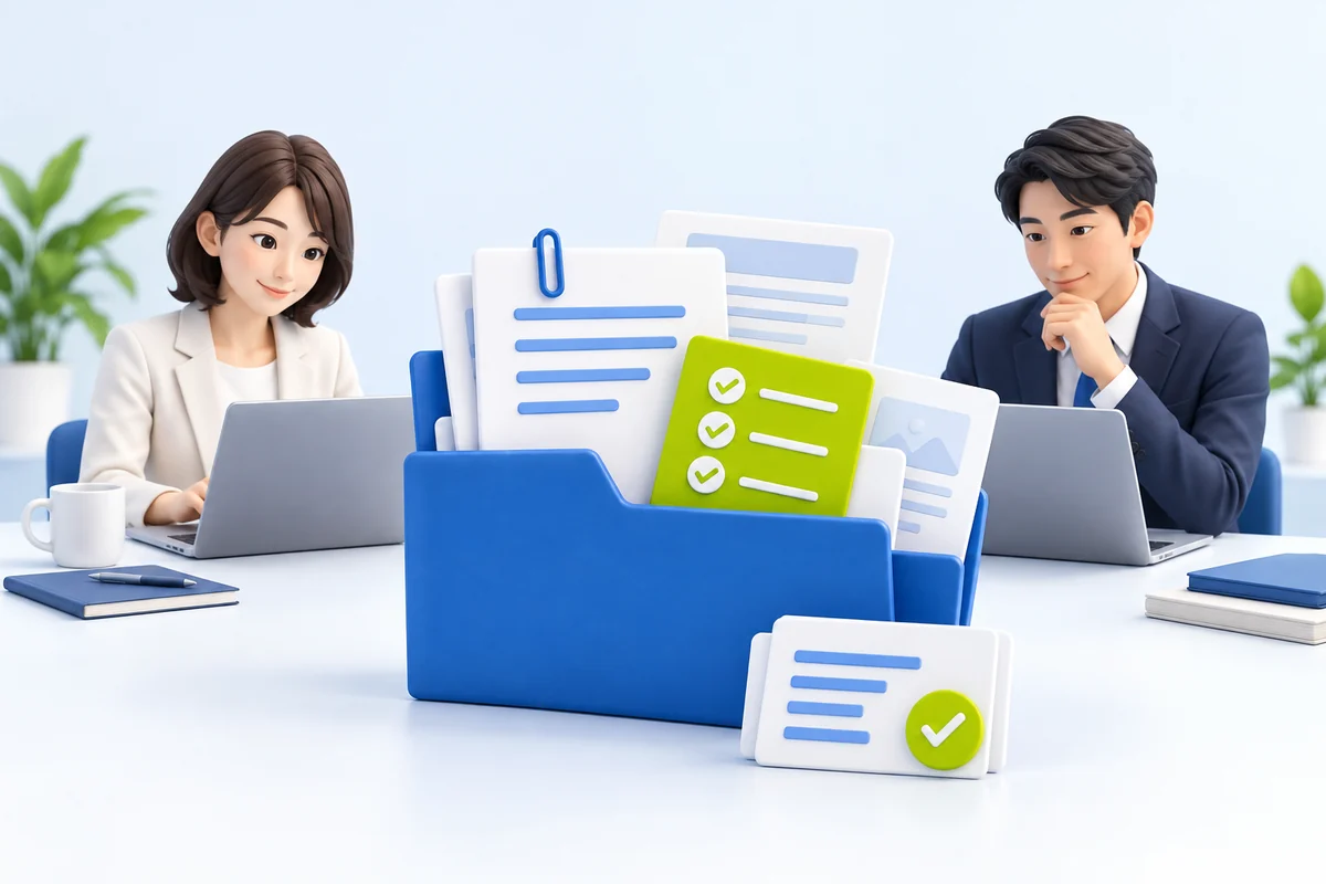 お客様と企業の担当者が、それぞれのパソコンから共有文書を確認する利用イメージ